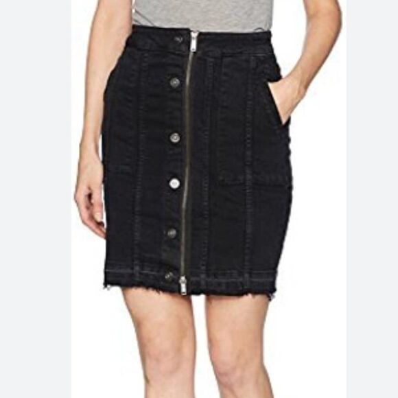 DL1961 Solid Black Full Zip Snap Poppy Skirt Raw Hem Womens Size M - Picture 1 of 11